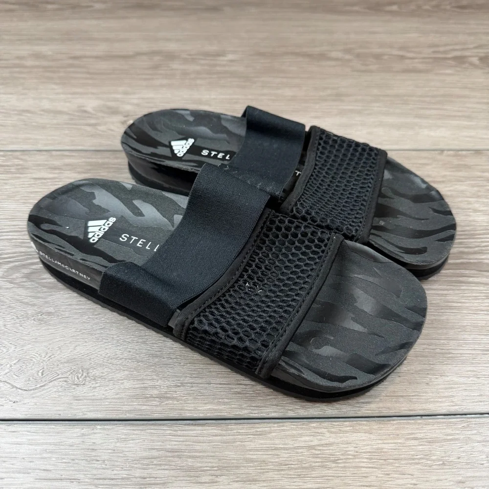 Adidas Stella McCartney Women Slide Sandals Mesh Elastic Strap Black FY1164 Sz 7